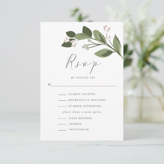 Blushing Sprigs RSVP met Menu en Roze Rug (Staand voorkant)
