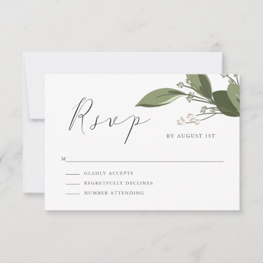 Blushing Sprigs RSVP met Roze Rug Kaartje (Voorkant)