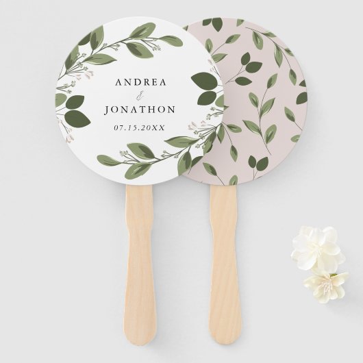 Blushing Sprigs Weddenschap Hand Fan Handwaaier (Voorkant en achterkant)
