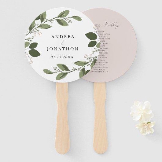 Blushing Sprigs Weddenschap Hand Fan Handwaaier (Voorkant en achterkant)