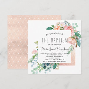 Blushing Summer Floral Baptism Invitation Kaart
