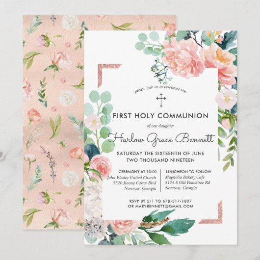 Blushing Summer Floral First Community Invitation Kaart (Voorkant / Achterkant)