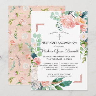 Blushing Summer Floral First Community Invitation Kaart