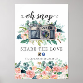 Blushing Summer Floral Weddenschap Hashtag Poster