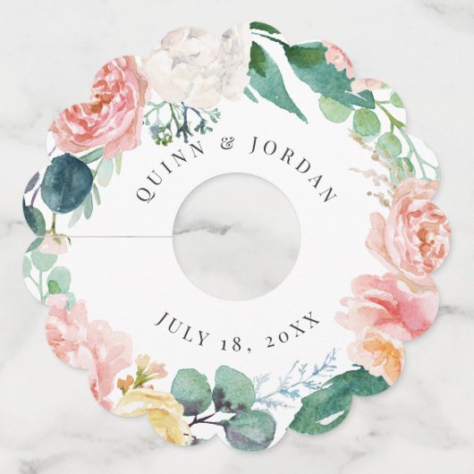 Blushing Summer Floral Weddenschap Wine Glass Labe Wijnglaslabel (Voorkant)