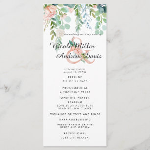 Blushing Summer Floral Wedding Ceremonony Programm Programmakaart