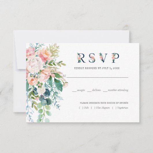 Blushing Summer Floral Wedding RSVP w/Meal (Voorkant)