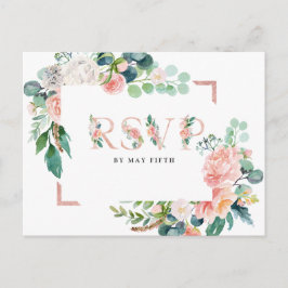 Blushing Summer Floral Wedding RSVP w/Meal Uitnodiging Briefkaart