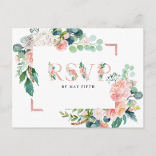 Blushing Summer Floral Wedding RSVP w/Meal Uitnodiging Briefkaart
