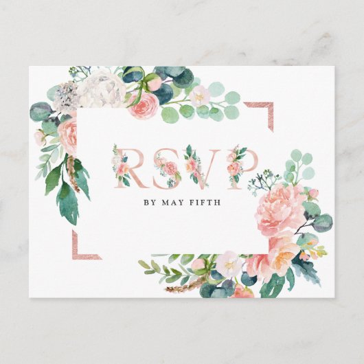 Blushing Summer Floral Wedding RSVP w/Meal Uitnodiging Briefkaart (Voorkant)