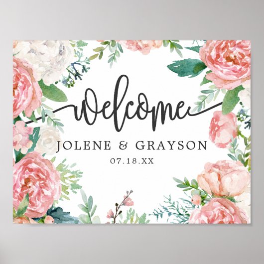 Blushing Summer Floral Wedding Welcome Poster (Voorkant)