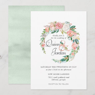 Blushing Summer   Floral Wreath Wedding Invitation Kaart