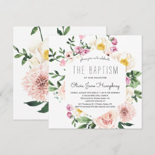 Blushing Summer Florals Baptism Invitation Kaart