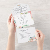 Blushing Summer | Waterverf Floral Wedding All In One Uitnodiging (Afscheurbaar)