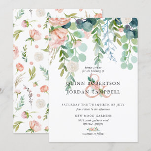Blushing Summer   Waterverf Floral Wedding Kaart