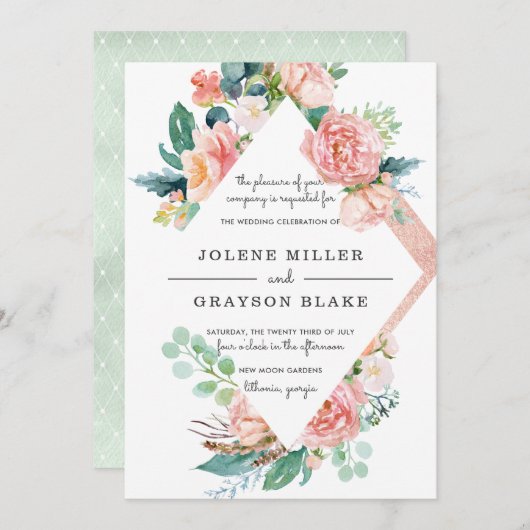Blushing Summer | Waterverf Floral Wedding Kaart (Voorkant / Achterkant)