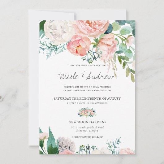 Blushing Summer | Waterverf Floral Wedding Kaart (Voorkant)