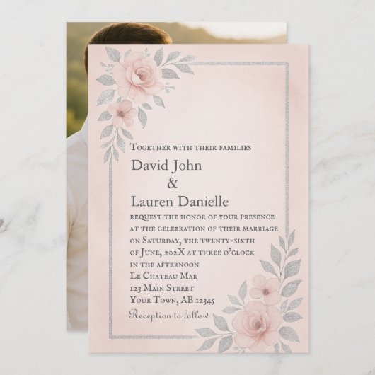 Blushing Vows foto bruiloft uitnodiging (Voorkant / Achterkant)