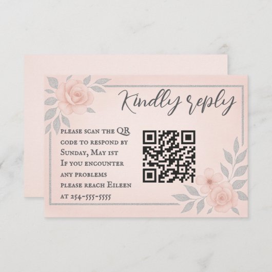 Blushing Vows QR Code Wedding RSVP Card (Voorkant / Achterkant)