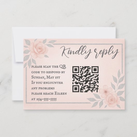 Blushing Vows QR Code Wedding RSVP Card Kaartje (Voorkant)