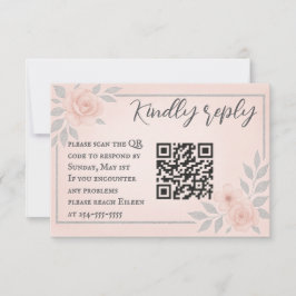 Blushing Vows QR Code Wedding RSVP Card Kaartje