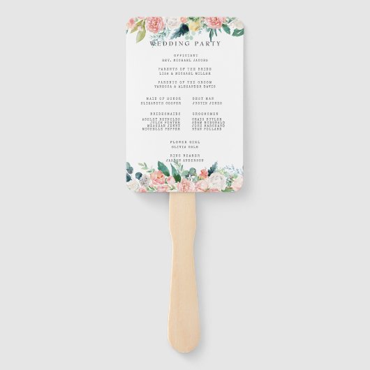 Blushing zomer bloemenbruiloft programma hand handwaaier (Achterkant)