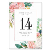 Blushing zomer bloemenbruiloft tafel nummer kaart (Achterkant)