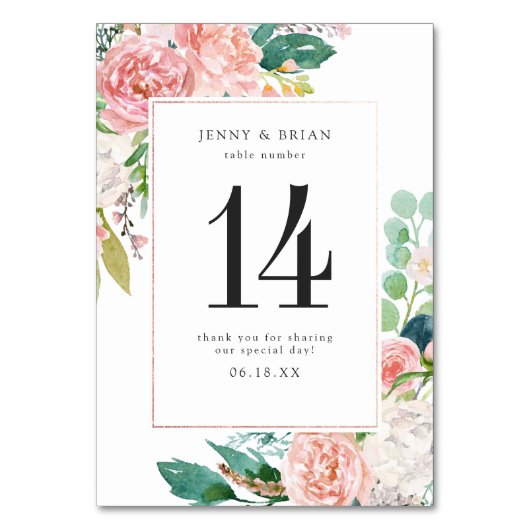 Blushing zomer bloemenbruiloft tafel nummer kaart (Achterkant)