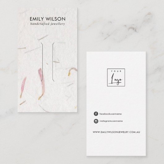 BLUSHPETAL HANDGEMAAKTE PAPIEREN HAARCLIP DISPLAY  VISITEKAARTJE (Voorkant / Achterkant)