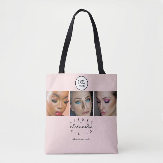 BlushPink Script 3 Photo Wimpers Tote Bag (Voorkant)