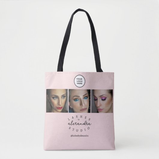 BlushPink Script 3 Photo Wimpers Tote Bag (Voorkant)