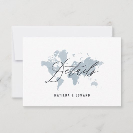 blyewatercolor wereldkaart trouwgegevens RSVP kaartje (Voorkant)