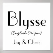 Blysse English Origin with betekenis in White Poster (Voorkant)