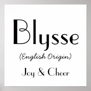 Blysse English Origin with betekenis in White Poster
