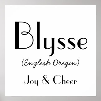 Blysse English Origin with betekenis in White Poster
