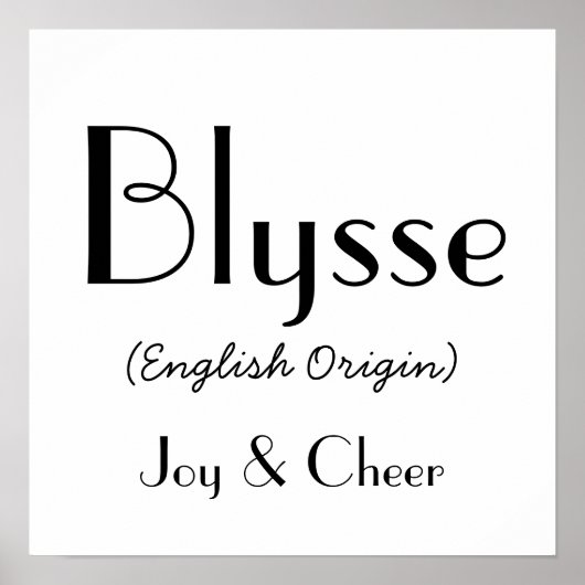 Blysse English Origin with betekenis in White Poster (Voorkant)
