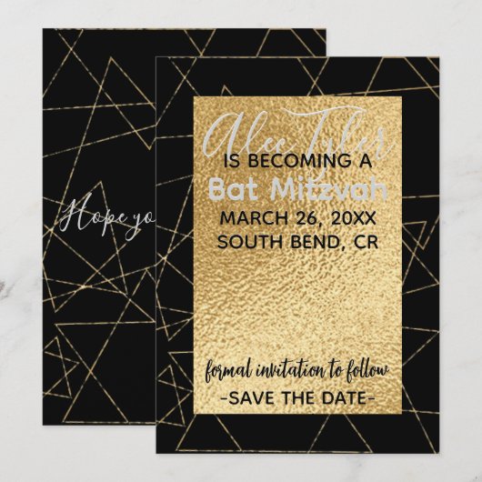 BM Bar Bat Mitswa Gold Stars Save The Date (Voorkant / Achterkant)