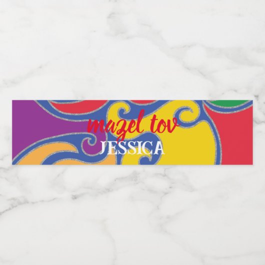 BM Bar Bat Mitswa Kleurenwervelingen Waterfles Etiket (Enkel label)