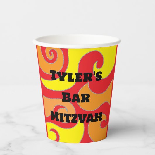 BM Bar Bat Mitswa Paper Cup Hippie wervelingen Papieren Bekers (Voorkant)