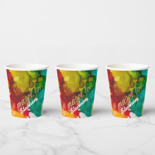 BM Bar Bat Mitswa Paper Cup Splash van kleur Papieren Bekers (Multi)