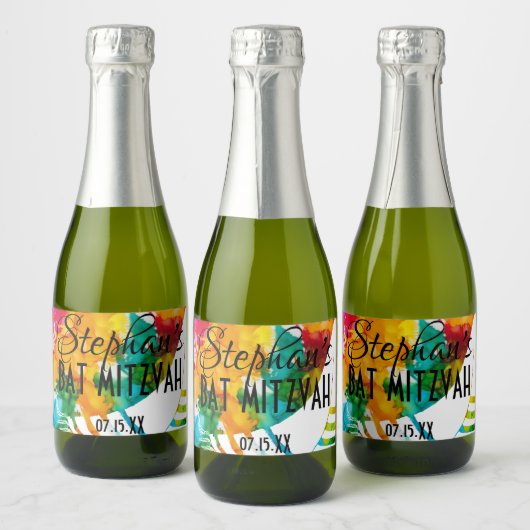 BM Bar Bat Mitswa Splash van kleur Sparkling Wijnetiket (Flessen)
