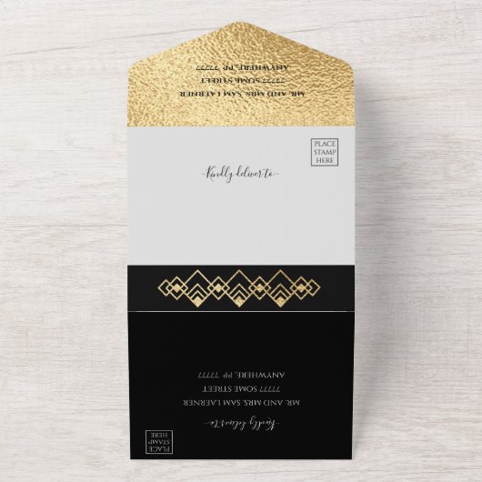 BM Bar Bat Mitzvah Art Deco All In One Uitnodiging (Buitenkant)