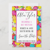 BM Bar Bat Mitzvah Confetti De datum opslaan Save The Date (Voorkant)