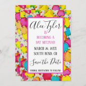 BM Bar Bat Mitzvah Confetti De datum opslaan Save The Date (Voorkant / Achterkant)