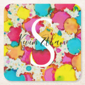 BM Bar Bat Mitzvah Confetti Vierkant Papier Onderz Kartonnen Onderzetters (Voorkant)