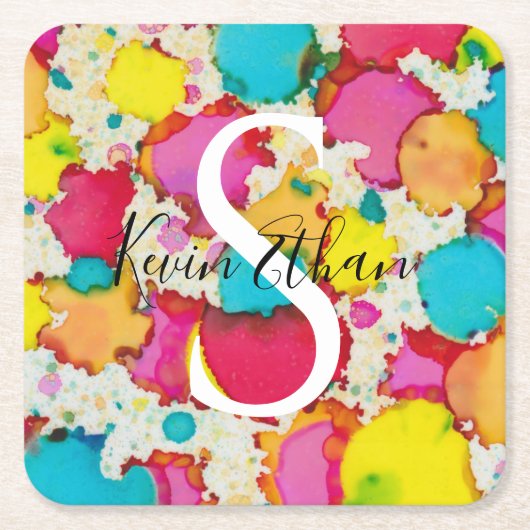 BM Bar Bat Mitzvah Confetti Vierkant Papier Onderz Kartonnen Onderzetters (Voorkant)