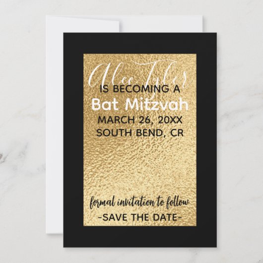 BM Bar Bat Mitzvah Elegant Goud Save The Date (Voorkant)