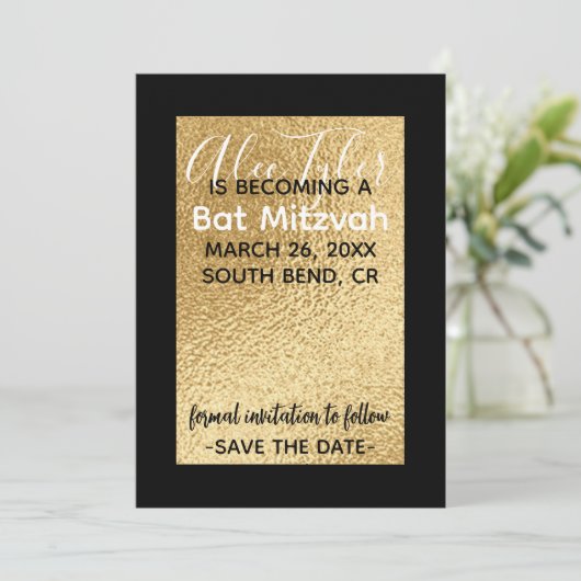 BM Bar Bat Mitzvah Elegant Goud Save The Date (Staand voorkant)