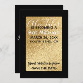 BM Bar Bat Mitzvah Elegant Goud Save The Date (Voorkant / Achterkant)