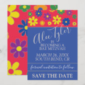 BM Bar Bat Mitzvah Flowery Save The Date (Voorkant / Achterkant)